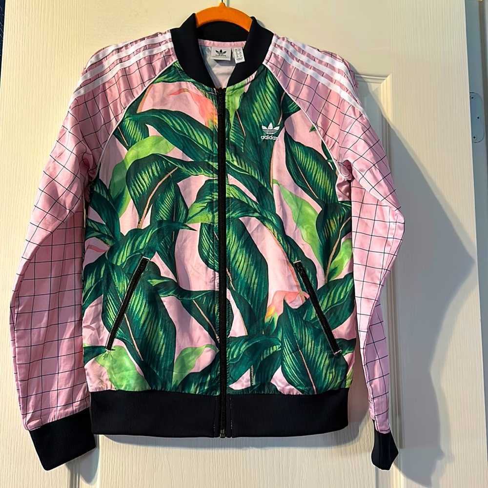 Adidas pink floral track jacket